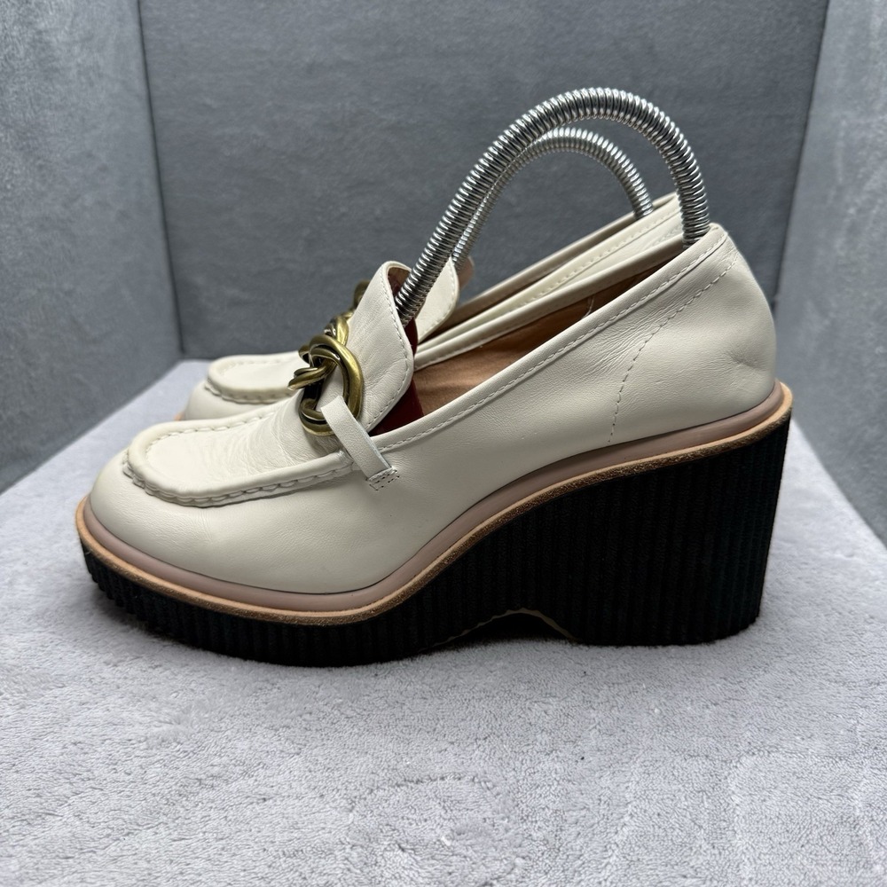 Dolce Vita Brenan Cream Leather Gold Chain Platform Loafers Women's Size 10
